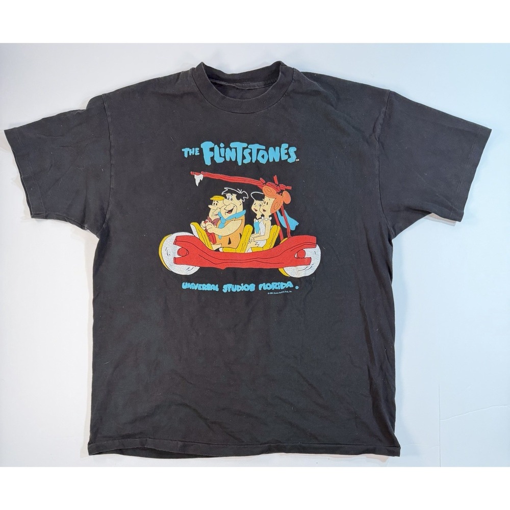 Vintage 90s Flintstones Universal Studios Florida Tee Black Cartoon XL